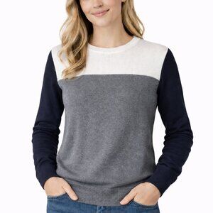 Ann Taylor Graphic Colorblock Gray White Navy Crewneck Sweater Size S NWT
